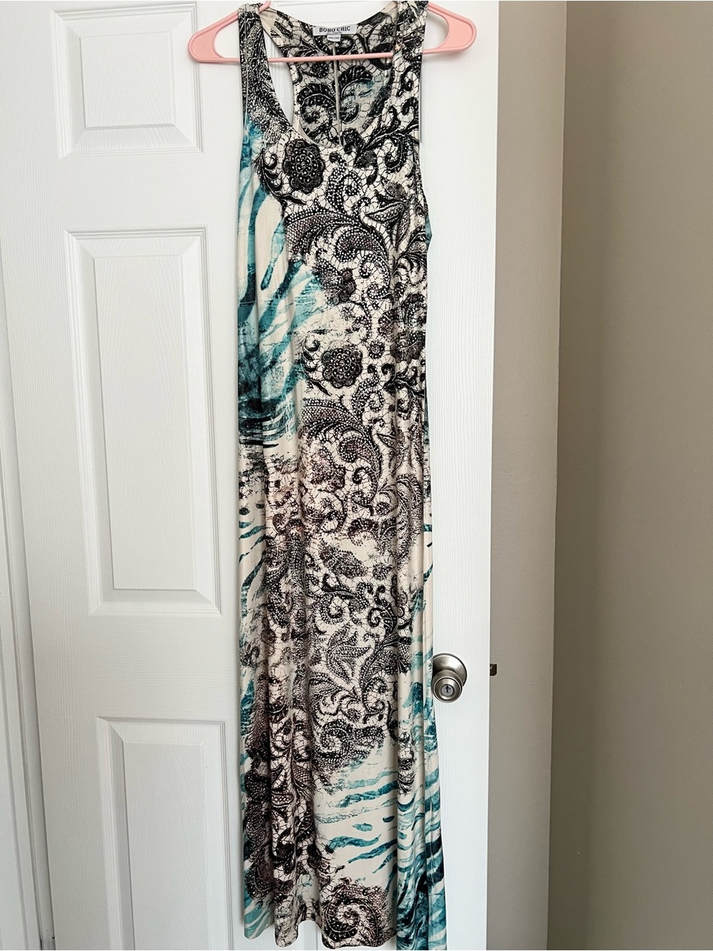 Boho Rhinestone Maxi Dress - Teal & Black